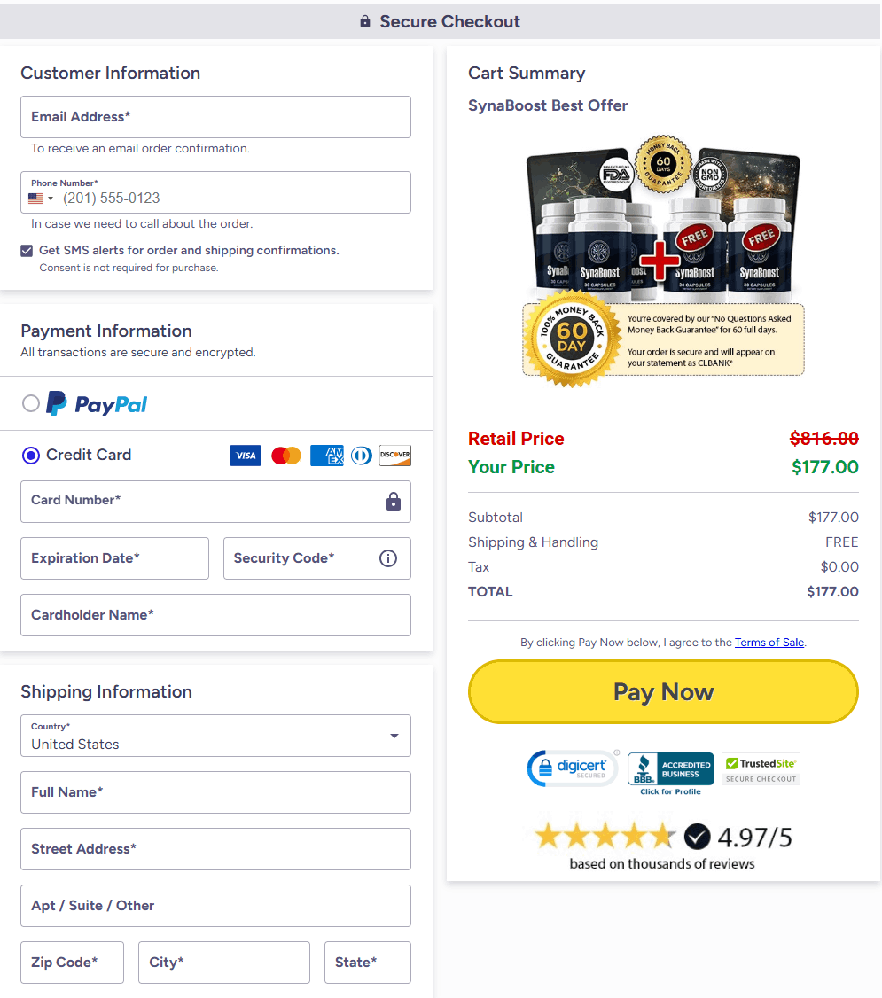 SynaBoost Checkout page